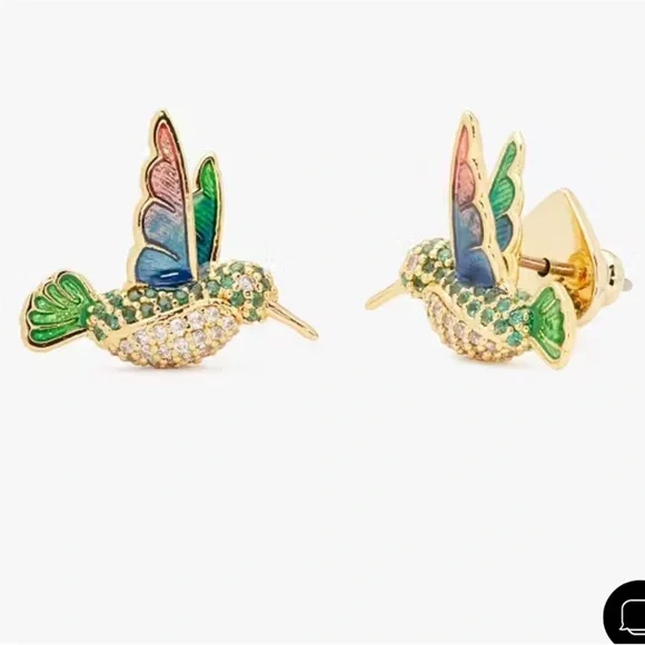 Rare Kate Spade Hummingbird Earrings with Green and Gold - Picture 2 of 9